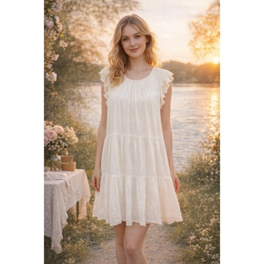 Aritzia Wilfred Sidonie Tiered Mini Dress Ruffle Size M Cream Summer Romantic